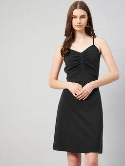 RARE - Black Colour Above Knee Solid Dress