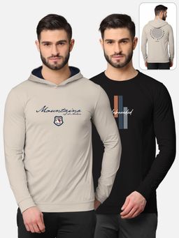 BULLMER - Printed Full Sleeve T-shirt For Men Beige And Black (Pack of 2)
