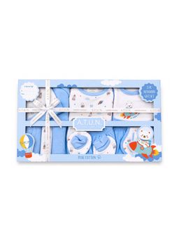 A.T.U.N. - 100% Cotton Premium Blue Newborn Baby Gift Set (13 Pieces)