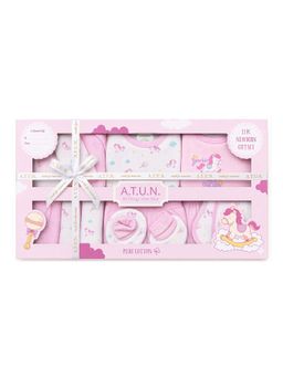 A.T.U.N. - 100% Cotton Premium Pink Newborn Baby Gift Set (13 Pieces)