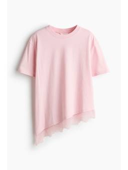 H&M - Women Pink Asymmetric Lace-Trimmed T-Shirt