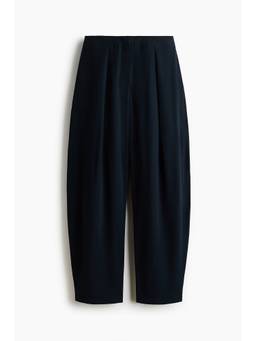 H&M - Women Navy Blue Viscose-Blend Barrel Trousers