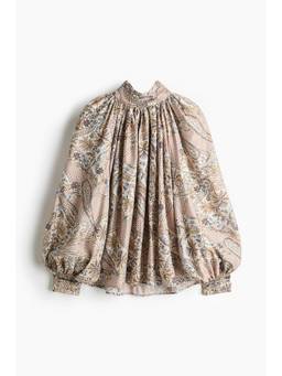 H&M - Women Beige Balloon-Sleeved Blouse