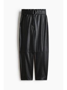 H&M - Women Black Belted Barrel Trousers