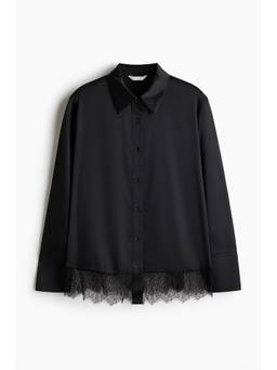 H&M - Women Black Oversized Lace-Trimmed Shirt