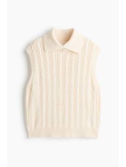 H&M - Women Cream Collared Cable-Knit Sweater Vest