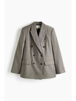 H&M - Women Grey Double-Breasted Wool-Blend Blazer