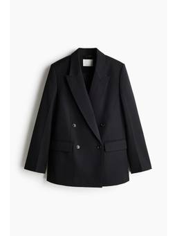 H&M - Women Black Double-Breasted Wool-Blend Blazer