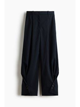 H&M - Women Navy Blue Wrap-Detail Barrel Trousers