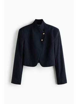 H&M - Women Navy Blue Single-Breasted Stand-Collar Blazer