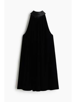 H&M - Women Black Bow-Collar A-Line Dress