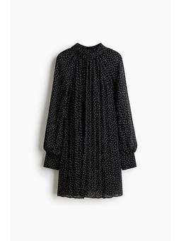 H&M - Women Black Bow-Collar Pliss Dress