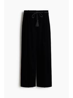 H&M - Women Black Tie-Belt Velvet Trousers
