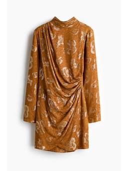 H&M - Women Yellow Draped Jacquard-Weave Dress
