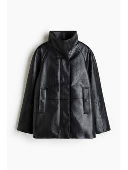 H&M - Women Black Coated Funnel-Collar Jacket