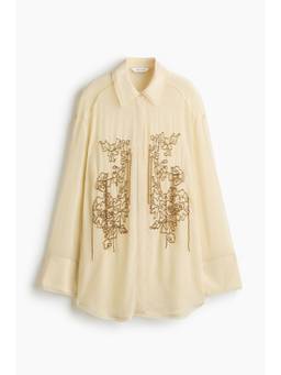 H&M - Women Beige Beaded Viscose Shirt