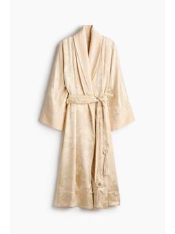 H&M - Women Beige Jacquard-Weave Wrap Coat