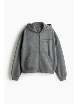 H&M - Women Grey Relaxed-Fit Zip-Through Hooded Jacket