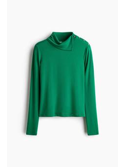 H&M - Women Green Button-Detail Roll-Neck Top