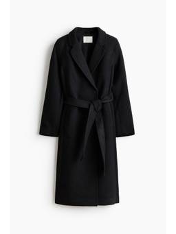 H&M - Women Black Felted Tie-Belt Coat