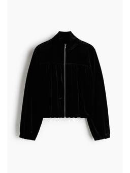 H&M - Women Black Velour Zip-Through Jacket