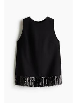 H&M - Women Black Sequin-Fringed Crape Top