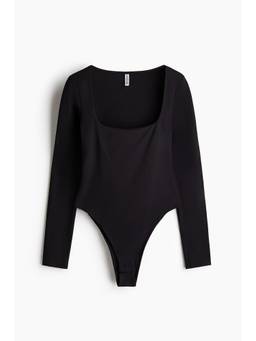 H&M - Women Black Long-Sleeved Square-Neck Bodysuit