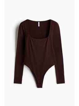 H&M - Women Brown Long-Sleeved Square-Neck Bodysuit
