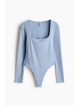 H&M - Women Blue Long-Sleeved Square-Neck Bodysuit
