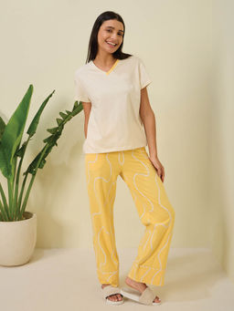 Sweet Dreams - Women Beige Solid T-Shirt with Pyjama (Set of 2)