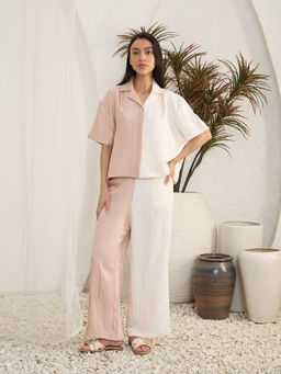 Sweet Dreams - Women Ivory Colorblock Shirt with Pyjama (Set of 2)