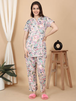 Sweet Dreams - Women Multi-Color Floral Top with Pyjama (Set of 2)