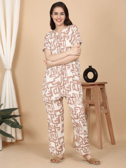 Sweet Dreams - Women Brown Printed Top with Pyjama (Set of 2)
