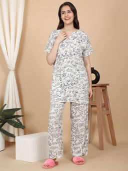 Sweet Dreams - Women Blue Floral Top with Pyjama (Set of 2)