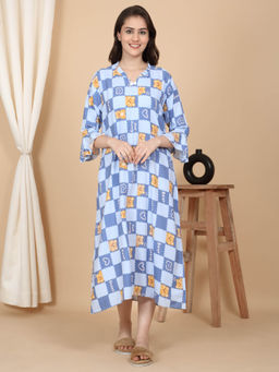 Sweet Dreams - Women Blue Checks Nightdress