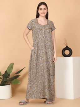 Sweet Dreams - Women Khaki Printed Nightdress