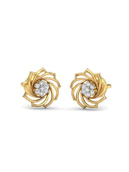 KuberBox - 18K Gold Suzy Motif Diamond Stud Earrings for Women-Girls