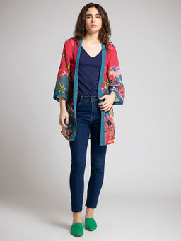 SHAYE - Longline Multicolour Floral Printed Long Sleeves Casual Shrug For Women