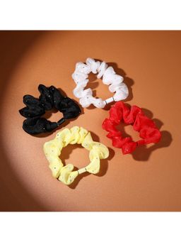 Choko - Sparkle Bead Black, Red, Yellow & White Lightweight Net Scrunchies (Pack of 4)