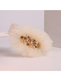 Choko - Peach Tulle Ruffle & Mixed Pearls Cream Babies Hair Band