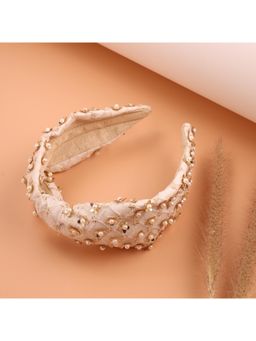 Choko - Cream 3D Flower Applique & Pearls Hair Band – Festive & Wedding Look