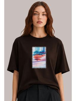 MIXT by Nykaa Fashion - Oversized Graphic Printed T-Shirt - Brown