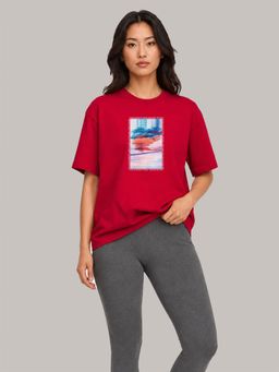 MIXT by Nykaa Fashion - Oversized Graphic Printed T-Shirt - Red