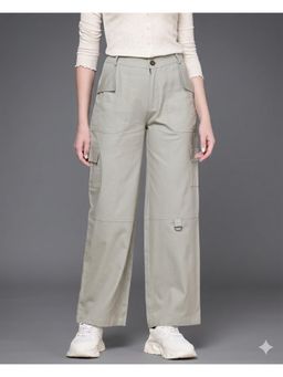 MIXT by Nykaa Fashion - Women Solid Steel Grey Flat Front High Rise Straight Leg Cargo Trousers