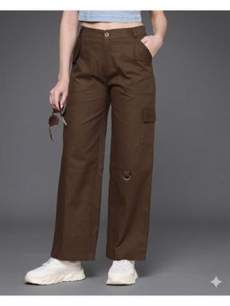MIXT by Nykaa Fashion - Women Solid Coffee Brown High Rise Straight Leg Cargo Trousers