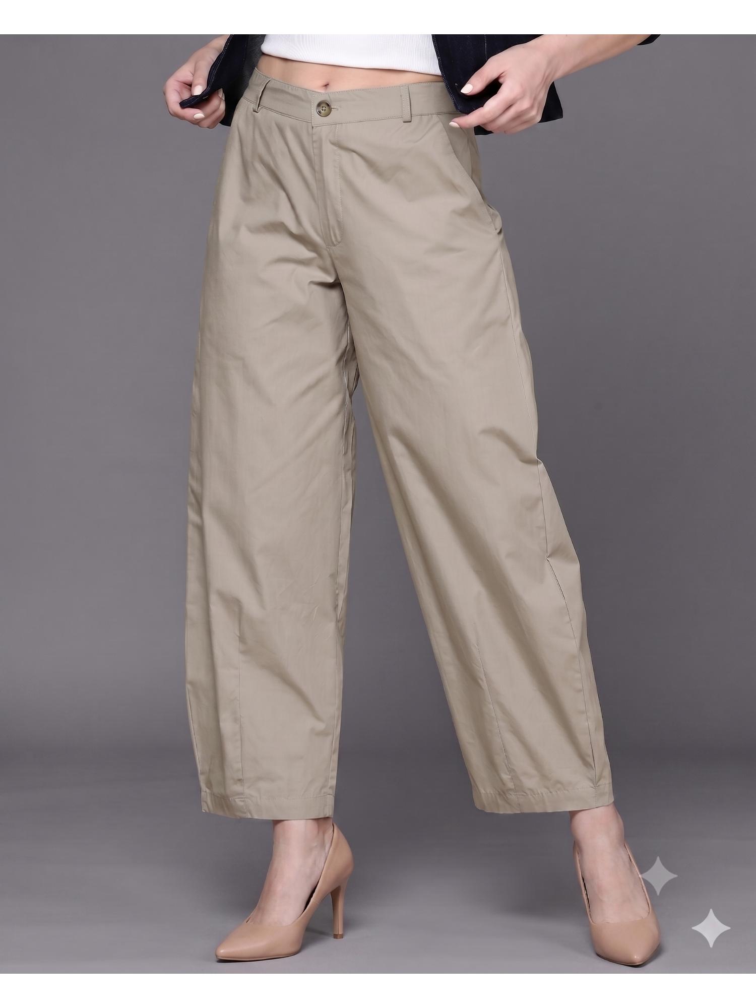 Solid Steel Grey Pure Cotton Barrel Fit Ankle Trouser-image-7