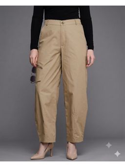 Twenty Dresses by Nykaa Fashion - Solid Khaki Pure Cotton Barrel Fit Ankle Trouser