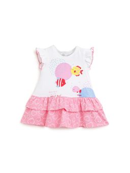 Chicco - Girls White & Pink Printed Cap Sleeve Dress