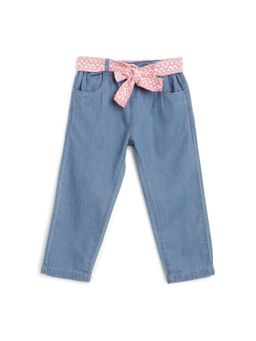 Chicco - Girls Blue Solid Jeans with Belt (Set of 2)