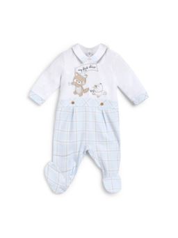 Chicco - Boys White & Light Blue Checkered Babysuit